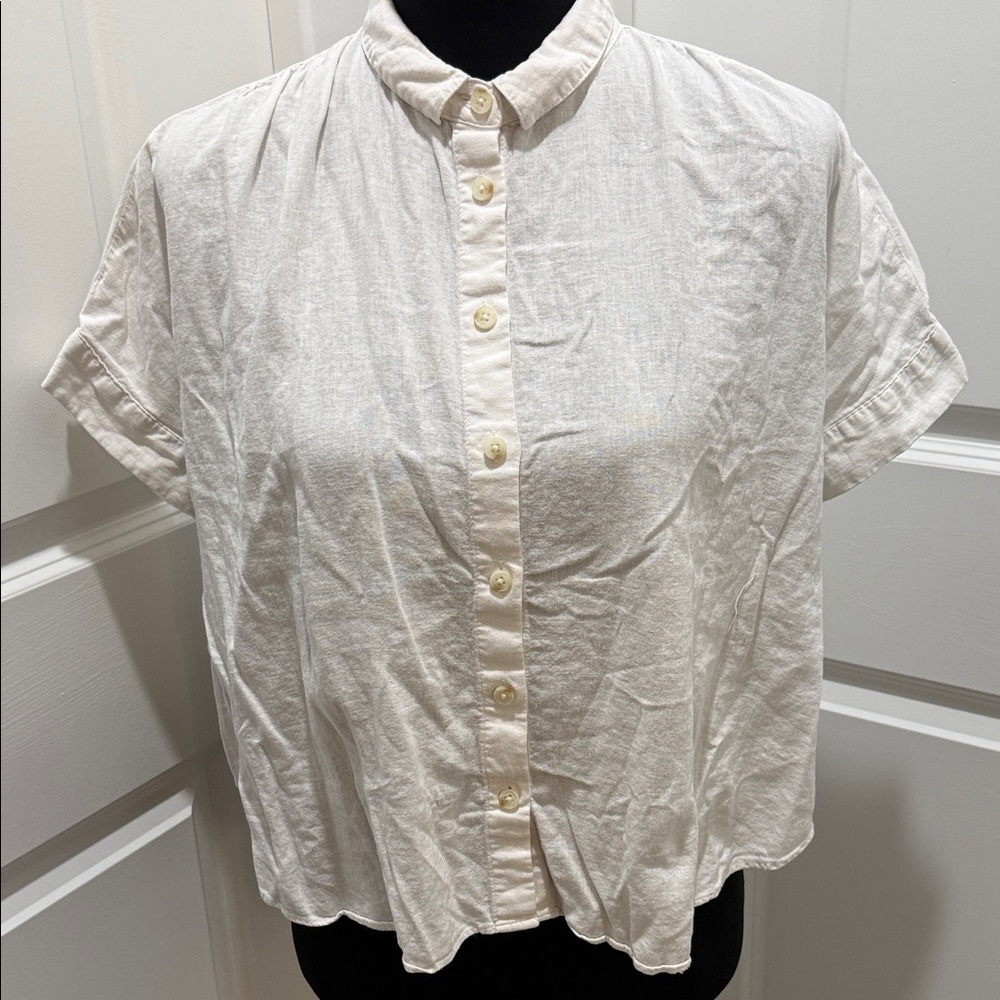Madewell Cream Short-Sleeve Cropped Button-Front Shirt